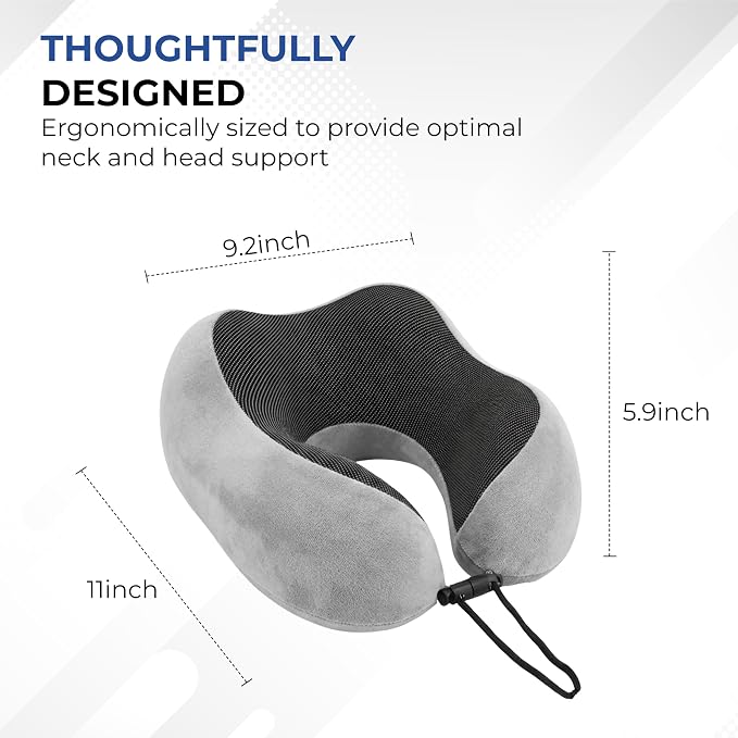 Travel Neck Pillow, Premium Memory Foam, Travel Pillow for Flights, Neck Pillow for Travelling, Ergonomic Neck Support Cushion, Lightweight & Washable Cover (Gray - U Shape) - Image 3