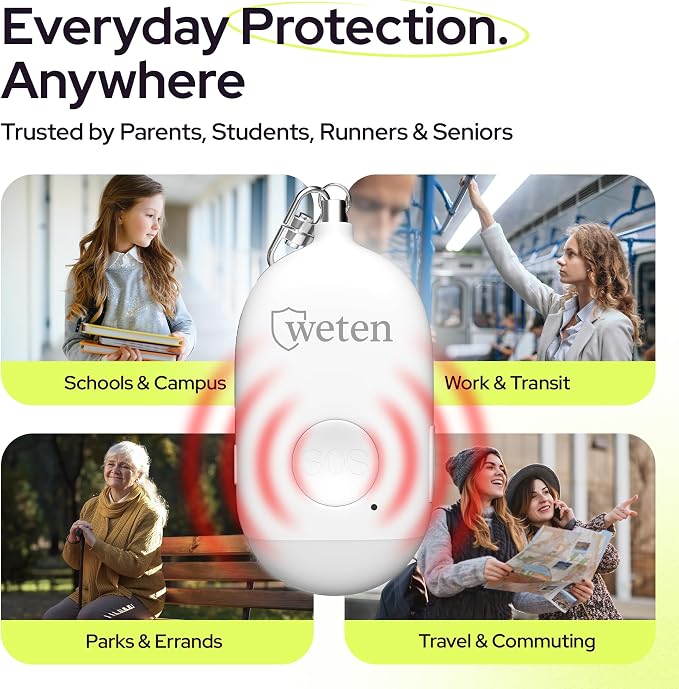 Rechargeable Personal Alarm Keychain, 130dB Siren, LED Light, White | Stylish Personal Safety Alert for Women to Carry, Panic Button Alarm for Security - Image 6