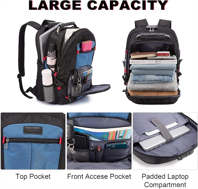 LOVEVOOK Large Laptop Backpack for Men,17.3Inch Heavy Duty Travel Backpack | TSA-Friendly with Anti-Theft,Carry On Flight Approved,College Work Bookbag,Water Resistant Business Backpack for Men Women - Image 4