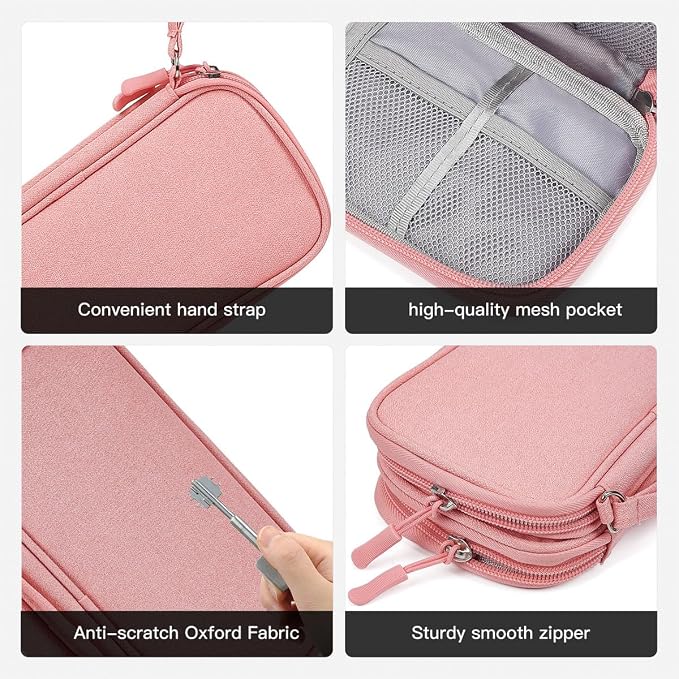 CAAORDKSO Electronic Cable Organizer Bag, Travel Electronic Accessories Carry Case Portable Waterproof Double Layers Storage Bag for Cable, Cord, Charger, Power Bank, Earphone (Light Pink, Medium) - Image 6