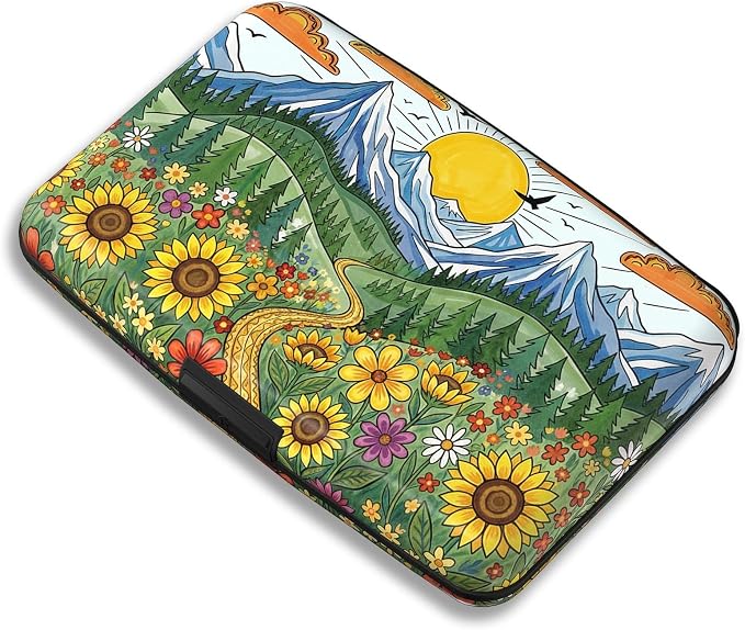Maicican RFID Blocking Aluminum Credit Card Holder | Slim Metal Wallet for Women & Men, Business Card Case for Travel, Fits Front Pocket, Card holder wallet - Sunflower Mountain by Maicican