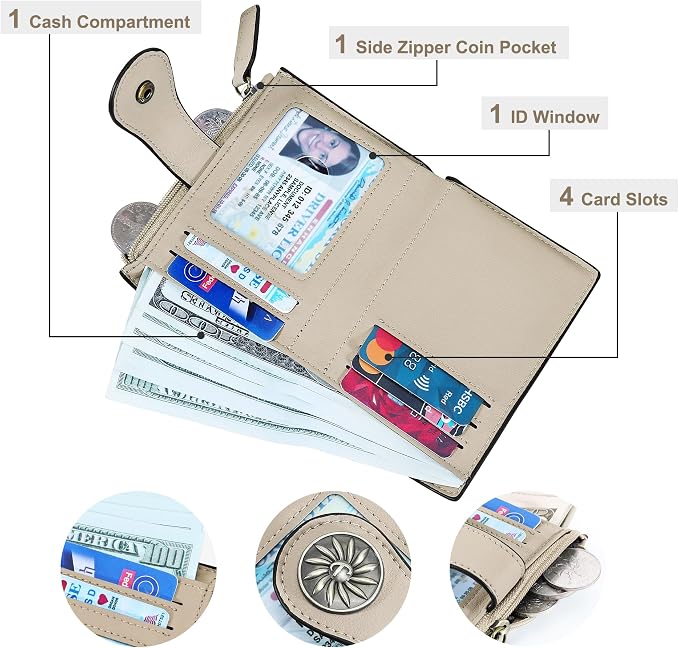 Tipmile Small Wallet for Women Bifold RFID Blocking Card Holder Leather Wallets with Zipper Coin Pocket - Image 2