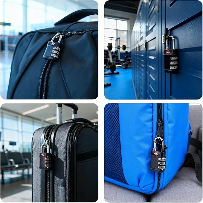 TSA Combination Lock - 2PCS Compact & Durable Luggage Locks, 3-Digit Resettable Password for Travel, Gym Lockers, Cabinets, Black - Image 6