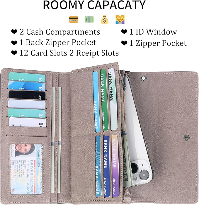 Wallets for Women Trifold Wristlet Wallets Large Capacity RFID Blocking Ladies Purse Credit Card Holder - Image 3
