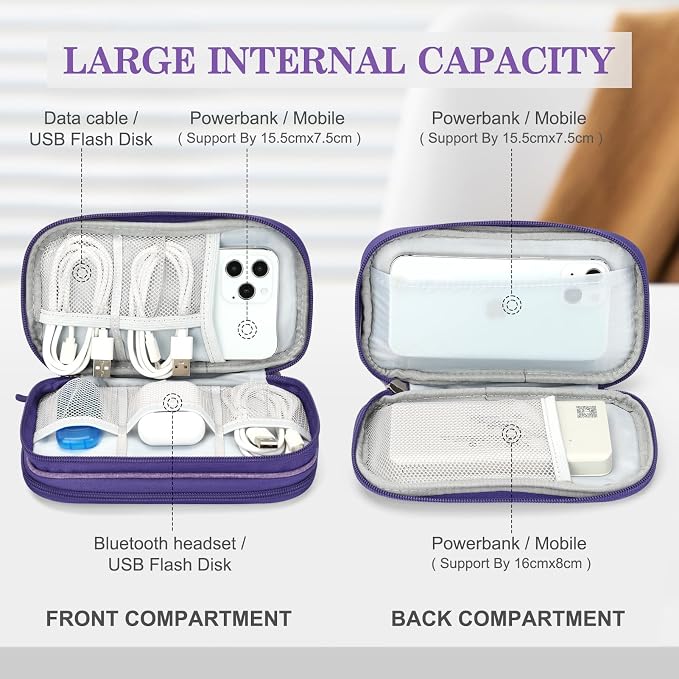 FYY Electronic Organizer, Travel Tech Pouch Bag Cable Organizer Dark Purple | Wrist Strap, Waterproof, Double Layers Portable Electronics Travel Carrying Case for Cord, Charger, Daily Business Trips Use - Image 3