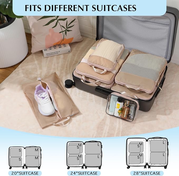 PFEYRPK Lightweight Compression Packing Cubes for Suitcases, Compressible Expandable Travel Packing Organizer with Clear Toiletries and Backpack Bag, Travel Essentials for Carry on Luggage 7 Set - Image 6
