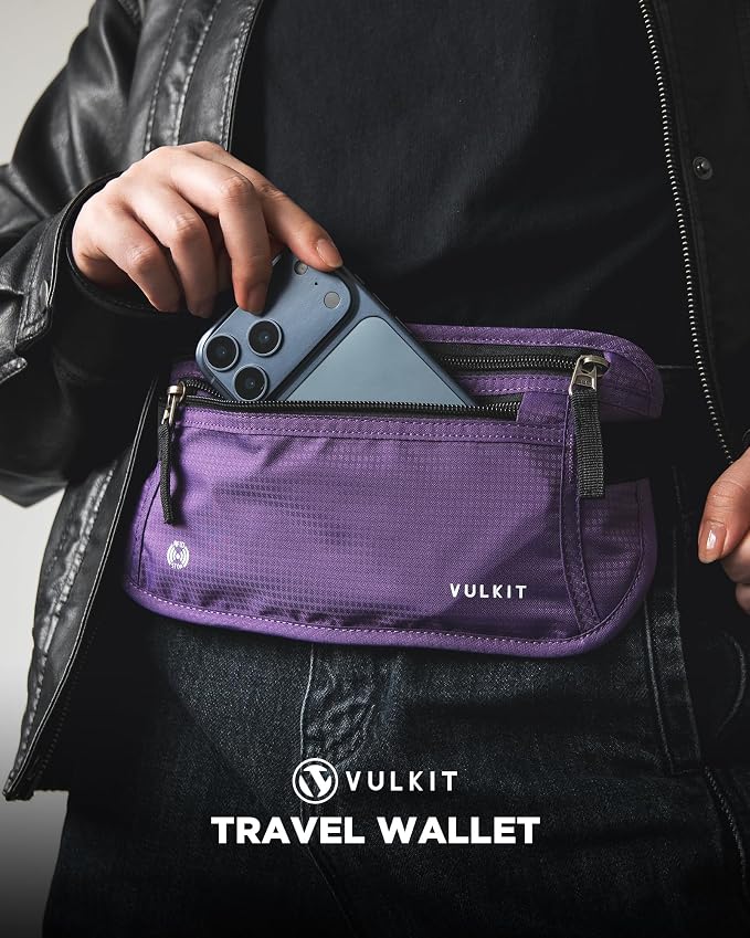 VULKIT Money Belt for Travel, Hidden Passport Holder, Anti-Theft Travel Wallet Under Clothes, RFID Blocking Waist Pouch, Undercover Fanny Pack, Violet Purple - Image 2