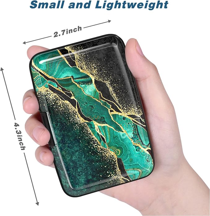 Credit Card Holder, Mini Aluminum Card Wallet RFID Blocking Slim Metal Hard Card Case for Women Men, Green Black Marble - Image 3