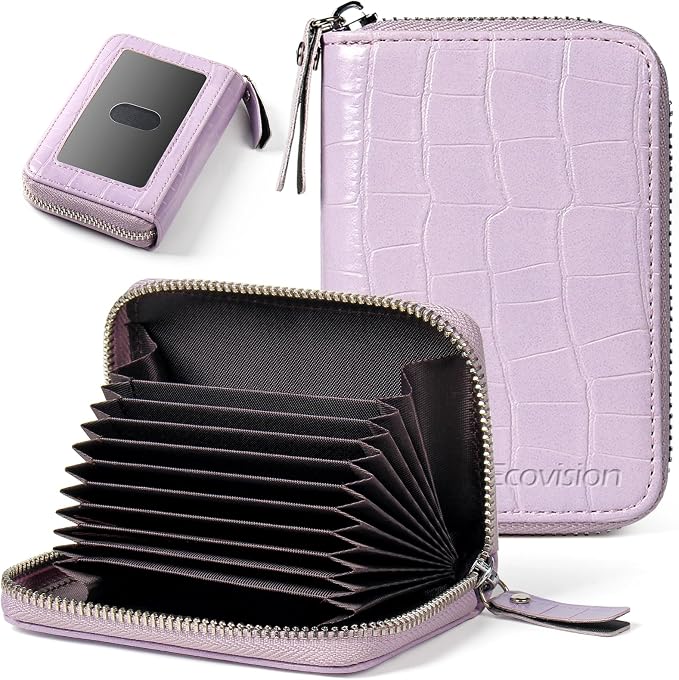 Credit Card Wallet, RFID Card Case Wallet, Zipper Card Cases Holder for Men Women, RFID Blocking, KeyChain Wallet, Compact Size Card Organizer Case for Women by Ecovision