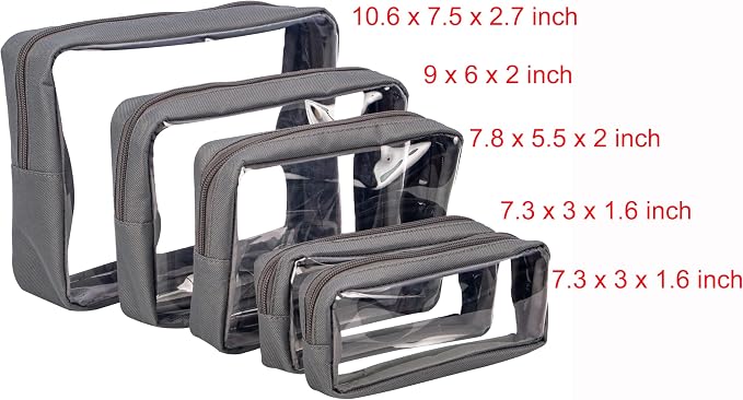 Remobia Hicol TSA Approved 5-Piece Diaper Bag Organizer Pouch Set Clear Waterproof TPU Kids Toiletry Storage Set Travel Packing Clutch Cube Bags for Baby Nursing (Grey) - Image 2