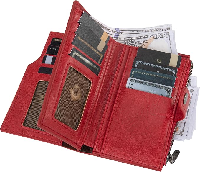 Wrangler Wallet for Women Bifold Card Holder with Zipper and ID Window - Image 3