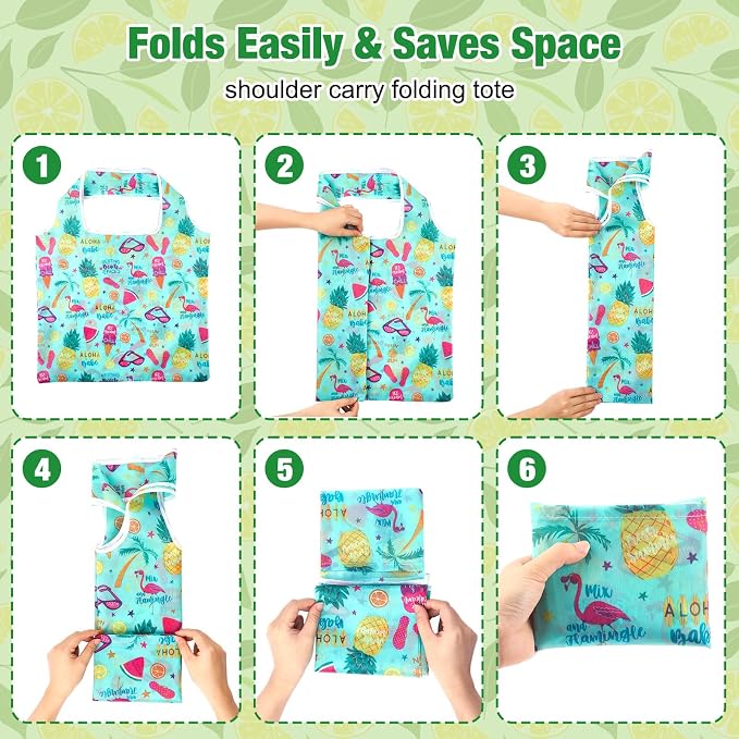 Eccliy 24 Pieces Reusable Grocery Bags Polyester Shopping Bags for Groceries Multi Colors Reusable Foldable Shopping Tote (Fruits Style) - Image 3