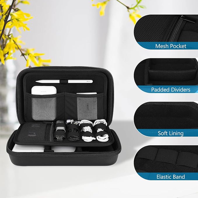 ProCase Hard Travel Electronic Organizer Case for MacBook Power Adapter Chargers Cables Power Bank Apple Magic Mouse Apple Pencil USB Flash Disk SD Card Small Portable Accessories Bag - Image 5