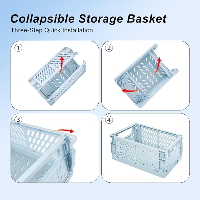2 Pack Mini Foldable Small Plastic Baskets for Organizing and Storage，Collapsible Storage Crates,Mini Bins for Home Kitchen Bedroom Bathroom Office (Blue, Large 10x6.5x4) - Image 4