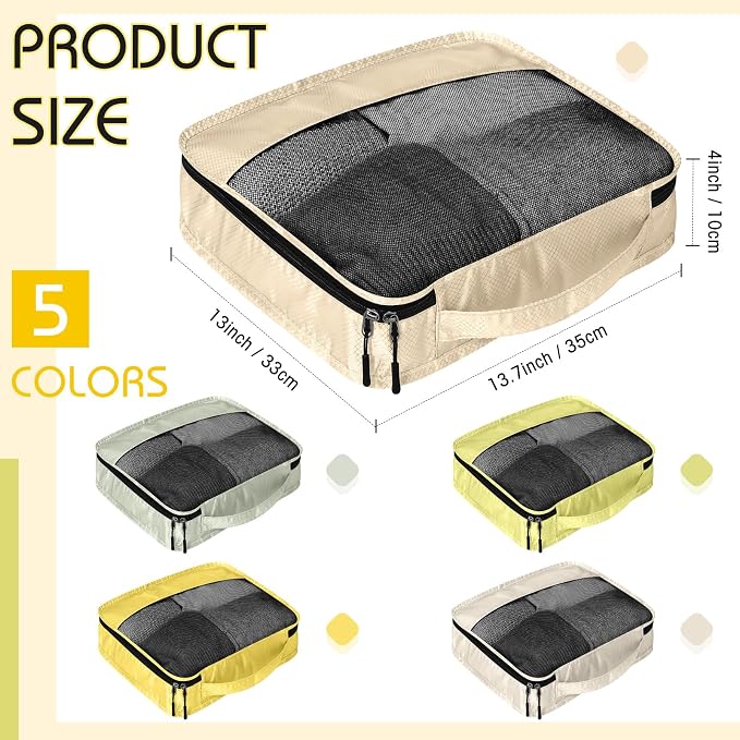 5 Pcs Packing Cubes for Suitcase Large Travel Cubes Carry on Luggage Organizer Bags for Clothes Accessories(M,Yellow) - Image 2