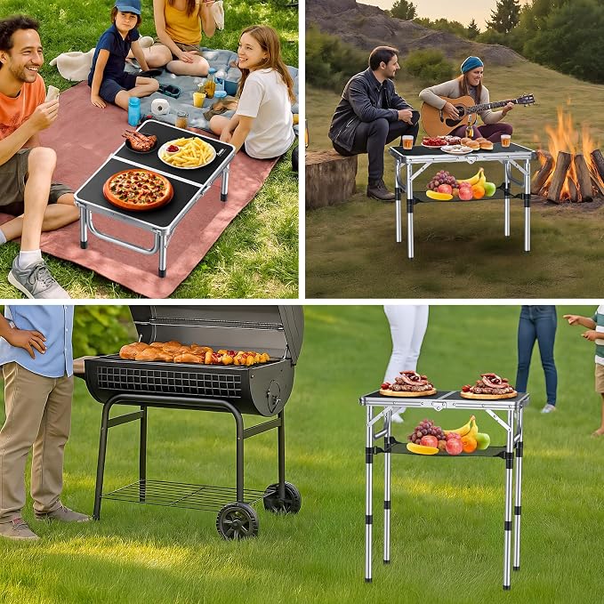 Anbte Folding Camping Table, 24"X 16" Adjustable Height Small Folding Table | Aluminum, with Carrying Handle, Lightweight, Portable Camping Table for Outdoor Indoor Picnic Beach BBQ Grill Patio (Black) - Image 5