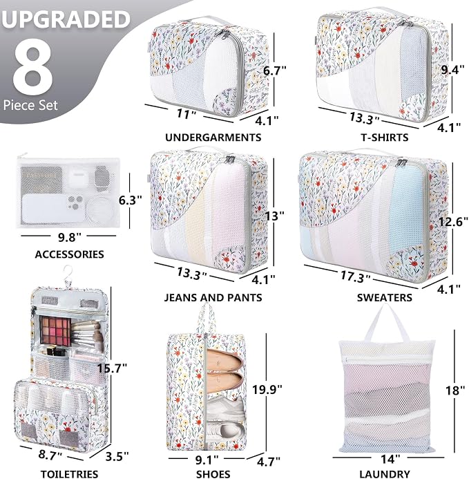 OlarHike 8 Set Packing Cubes for Travel,Gifts for Women Mom,Anti-Tearing Suitcase Organizer,with Over 1000 pcs Mesh Holes,Vacation Essentials & Accessories for Cruise Ship - Image 2