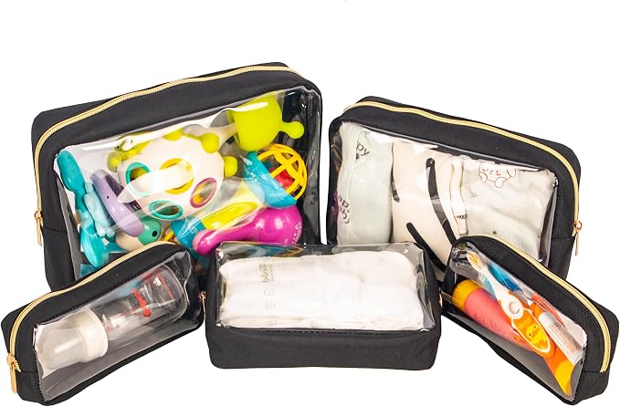Remobia Hicol TSA Approved 5-Piece Diaper Bag Organizer Pouch Set Clear Waterproof TPU Kids Toiletry Storage Set Travel Packing Clutch Cube Bags for Baby Nursing(Black) - Image 5