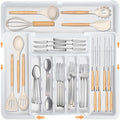 Homecor Silverware Organizer for Kitchen Drawer, Expandable Utensil Drawer Organizer with 2 Knife Block, Flatware and Cutlery Holder, Adjustable Plastic Storage for Spoons Forks Knives by HOMECOR