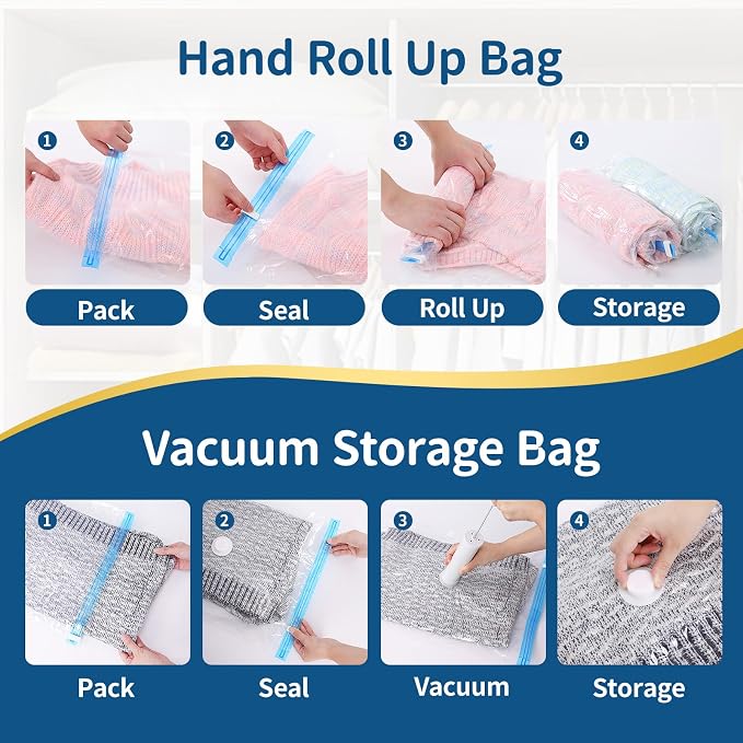 Vacuum Storage Bags for Travel with Electric Pump,12 Pack | Vacuum Seal Bags for Clothes and Travel, Vacuum Bags For Storage saving 80% space, Reusable Compression Solution - Image 5