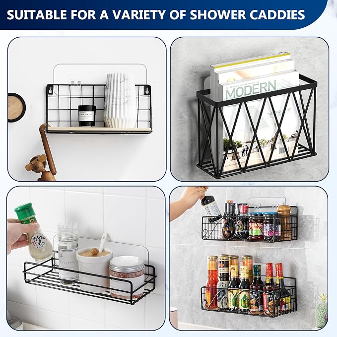 9 Pack Shower Caddy Adhesive Replacement Stickers,Strong Hooks for Caddy, Clear Waterproof Adhesive Strips, No Drilling for Kitchen Racks and Bathroom Storage Shelves (Clear 2 Hooks) - Image 8