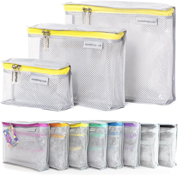 MUMI Travel Toiletry Bag Set of 3 - Clear TSA Approved, Yellow | Water-resistant makeup organizer pouches for skincare, cosmetics & travel accessories by MUMI