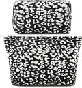 SOIDRAM 2 Pieces Leopard Print Makeup Bag Large Cosmetic Bag Capacity Canvas Mix Travel Toiletry Bag Organizer Cute Makeup Brushes Aesthetic Accessories Storage Bag for Women, Leopard Print Mix Black by SOIDRAM