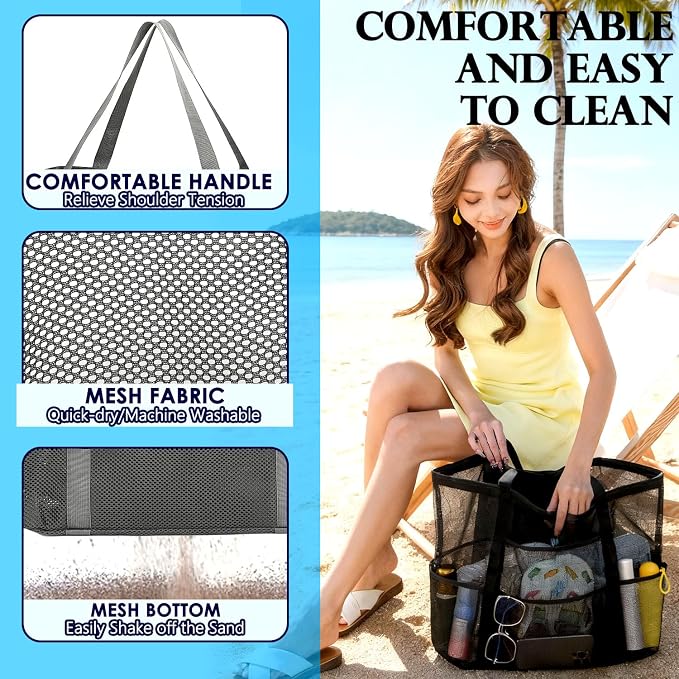 Fammart Mesh Beach Bag for Women, Large Beach Toy Pool Bag with Zipper Pocket, SandProof Cruise Essentials 2026 Family Travel - Image 6