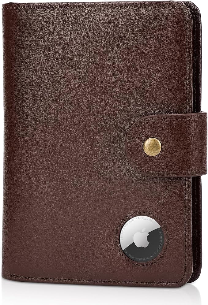 Polare Luxury RFID Blocking Leather Passport Holder Travel Wallet For Men and Women (Coffee with AirTag Slot(Snap Version)) by polareoriginal