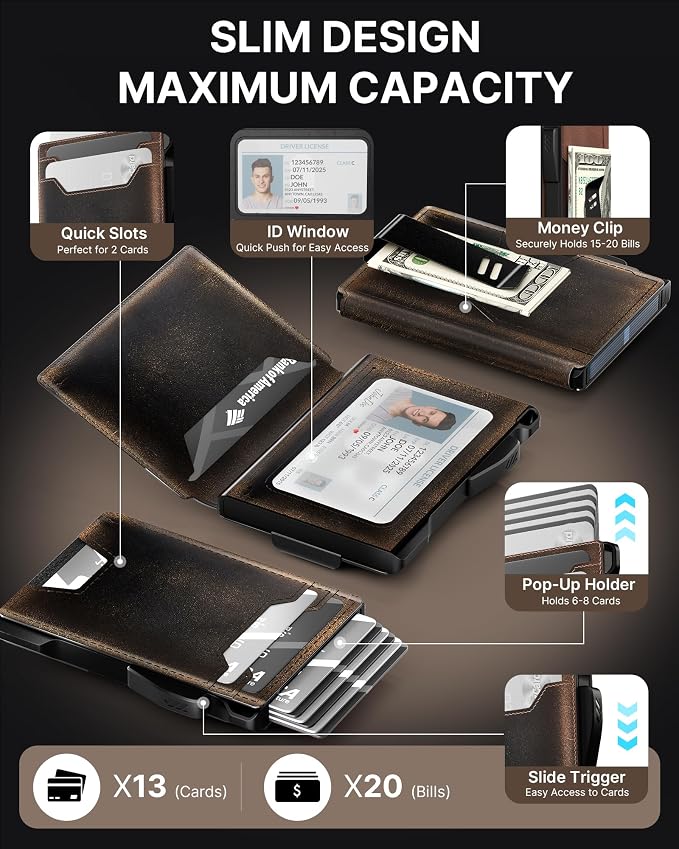typecase Wallet for Men: Rfid-blocking with Money Clip Slim Leather Bifold ID Window Smart Pop Up Card Case Front Pocket Wallet with Gift Box (Burnished Black) - Image 2