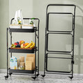 JAQ No Assembly Foldable Rolling Cart, 3 Tier Black Metal Folding Utility Cart with Handle, Heavy Duty Mobile Storage Organizer on Wheels for Office, Garage, Tools & Kitchen (Black) by JAQ-BuyNow