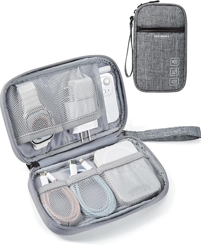 BAGSMART Cord Organizer Travel Cable Organizer Bag Tech Electronic Organizer Travel Case, Travel Essentials for Charger, Cable, Phone, Flash drive, Single Layer - Grey by BAGSMART