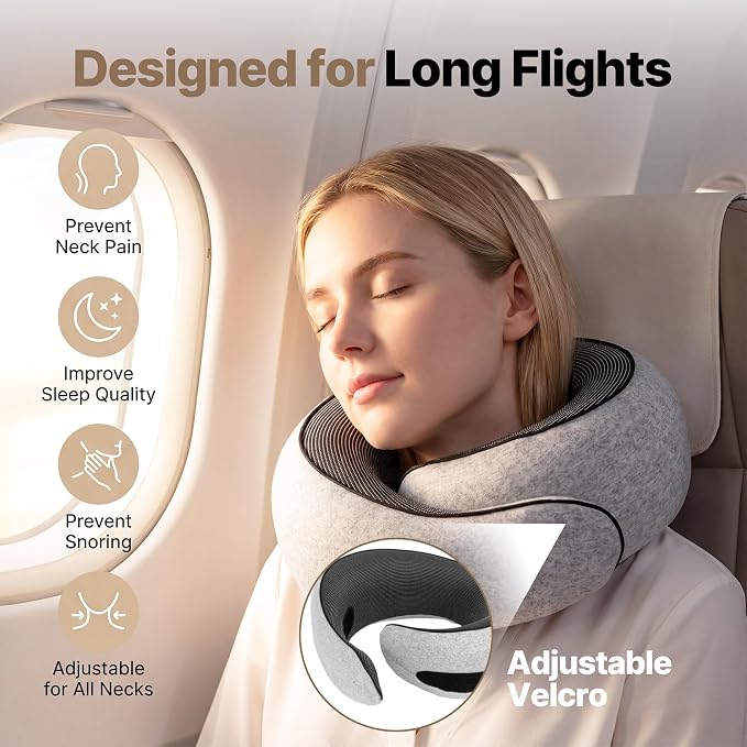 Neck Pillow for Sleeping, Travel Pillows for Airplanes 100% Memory Foam | Cervical Pillow for Long Flight, Car Driving, Portable Packable, Vacation Essentials for Women Flying(Grey) - Image 2