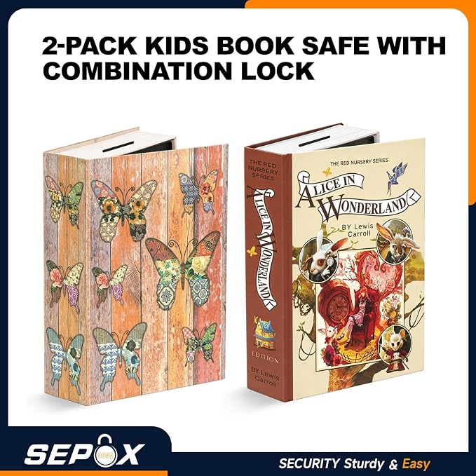 SEPOX® 2-Piece Wonderland Book Safe Real Paper Cover with Combination Lock | For Dorm Home Travel. Book Look Secret Safe Box. Hides Cash Valuables in Plain Sight. Discreet Storage with Combo Steel Box - Image 2