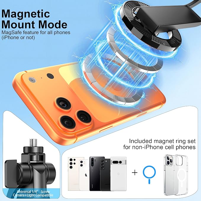 53" Magnetic Selfie Stick Tripod for iPhone Andriod, 360° Rotation | Aluminum Alloy Pole, 1/4" Screw, 4-Leg Stable Base and Wireless Remote for iPhone 17 Pro, TikTok, Vlogging and Travel - Image 2