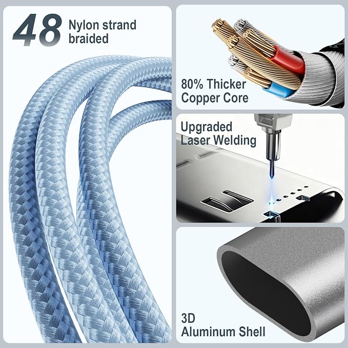 Travel Essentials,Multi Charging Cable for Apple Watch iPhone Charger Blue | 4FT for Airplane Gadgets RV Essentials for iWatch Ultra/10-2/iPhone 17-11/Samsung S25-S20,airPods,Car - Image 4