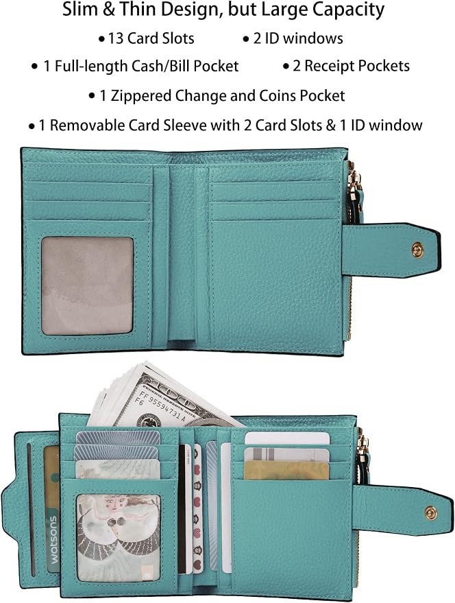 Women's RFID Blocking Leather Small Compact Bi-fold Zipper Pocket Wallet Card Case Purse with id Window - Image 2