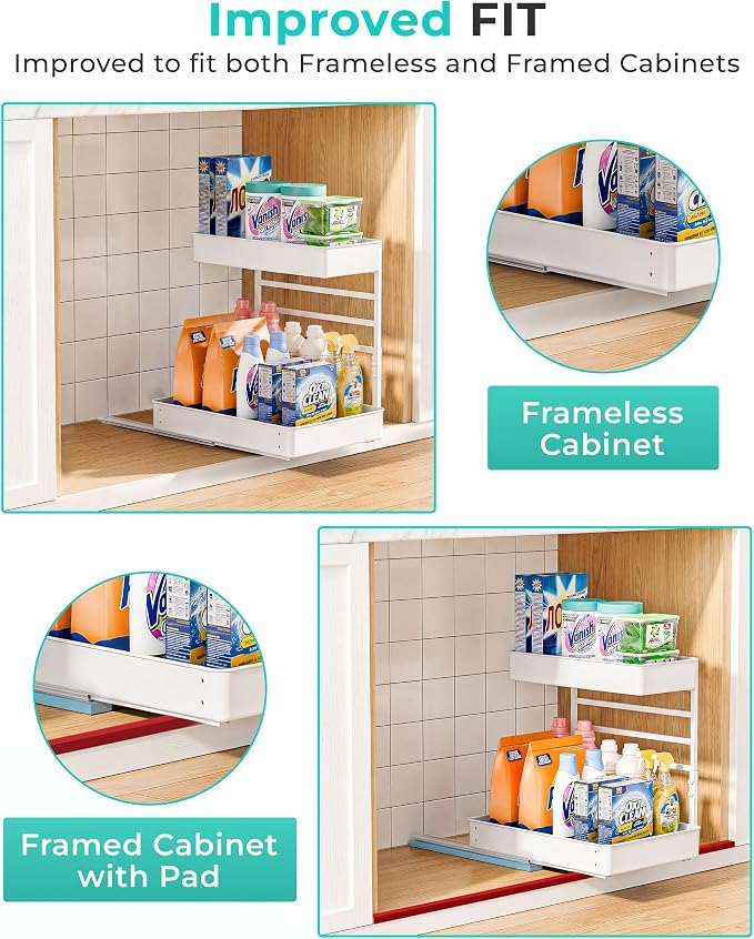 EVERIE Metal Pull Out Slide Shelf Organizer for Framed or Frameless Under Sink CabinetsOrganization in Kitchen, Bathroom, Counter, Cabinets (White, 1 Set) - Image 9
