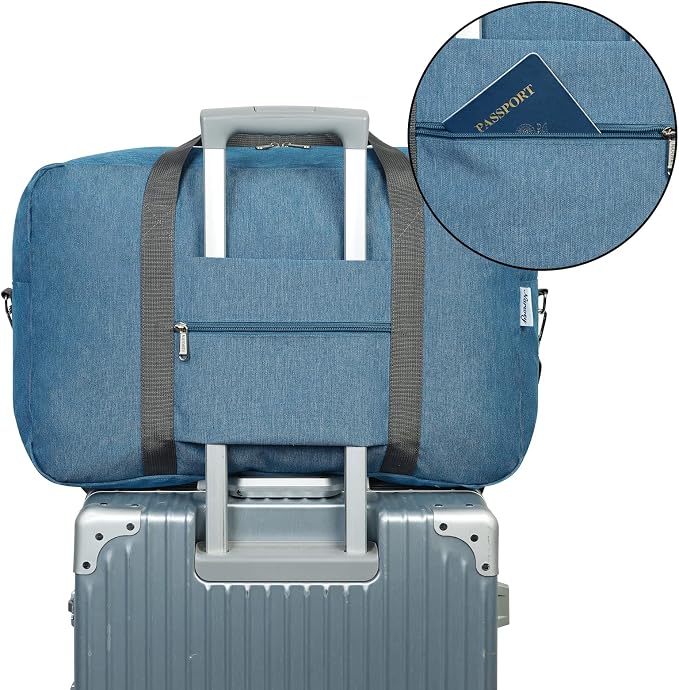 Narwey Carry on Luggage 22x14x9 Airline Approved Foldable Duffle Bag for Travel Packable Duffel Bag for Traveling Airplane for Women and Men 40L (Navy Blue (With Shoulder Strap)) - Image 5