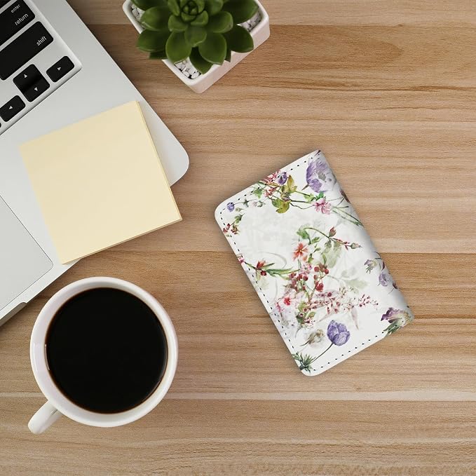 Business Card Holder，PU Leather Business Card Case Color Printing Pattern Card Holder Wallet，Pockets Magnetic Credit Card Holders for Men and Women - White Flowers - Image 6