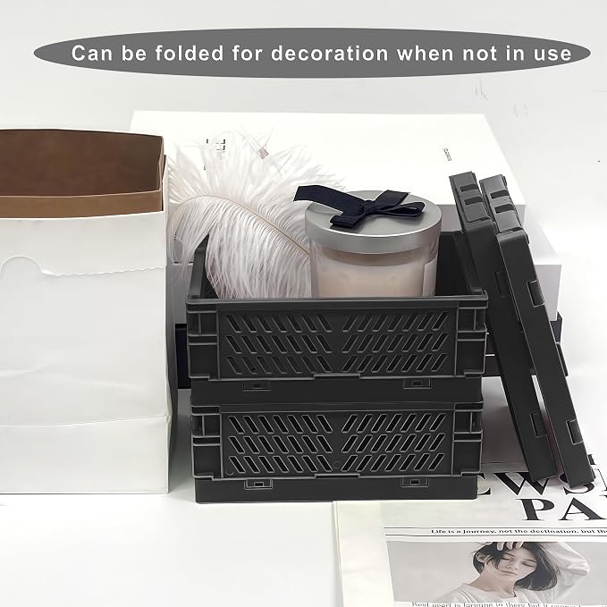 6 Pack Mini Foldable Small Plastic Baskets for Organizing and Storage，Collapsible Storage Crates,Mini Bins for Home Kitchen Bedroom Bathroom Office (Black, Small 6x4x2.2) - Image 7