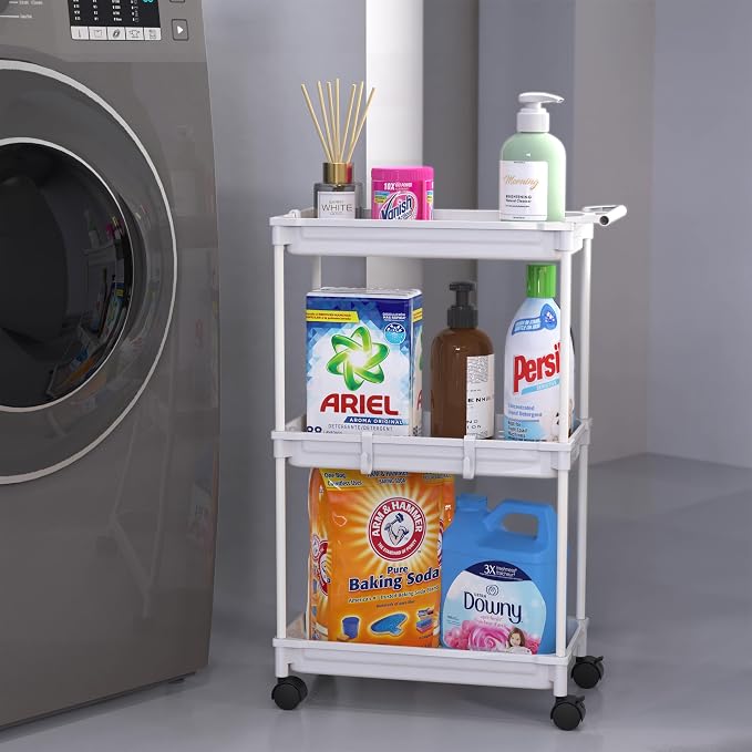 SimpleHouseware Standard 3-Tier Slim Rolling Storage Cart, White - Image 8
