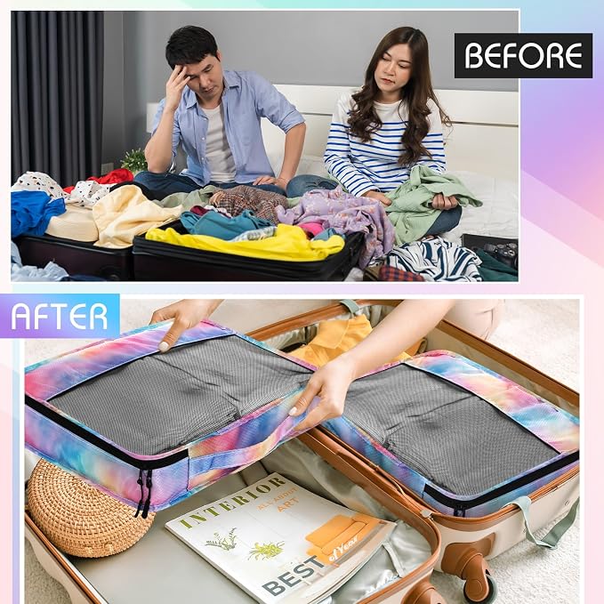 5 Pcs Packing Cubes for Suitcase Large Travel Cubes Carry on Luggage Organizer Bags for Clothes Accessories(S,Watercolor) - Image 6