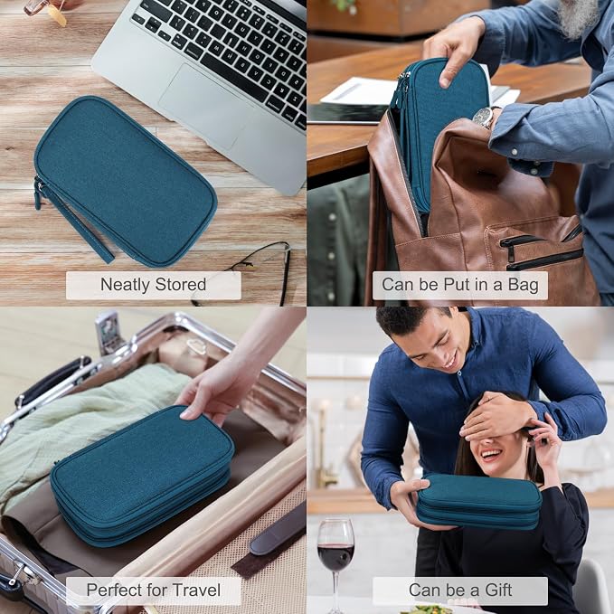 FYY Electronic Organizer, Travel Tech Pouch Bag, Medium, Dark Green | Wrist Strap, Waterproof, Double Layers Portable Electronics Travel Carrying Case for Cord, Charger, Daily Business Trips Use - Image 7