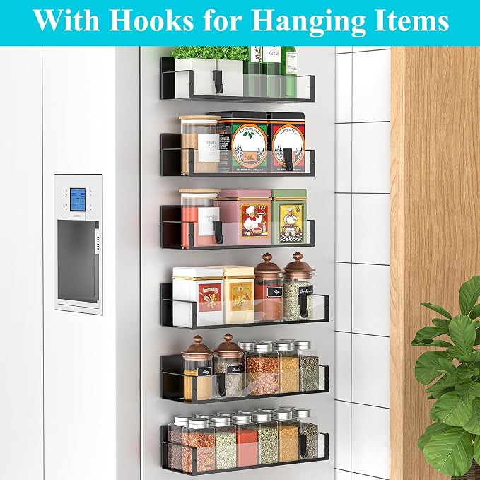 HuggieGems Metal Magnetic Spice Rack for Refrigerator Clear, 6 Pack | Magnetic Shelves Heavy Duty for Fridge in Kitchen, Seasoning Storage Organizer, For Oven Washer and Dryer, For Heavier Items - Image 2