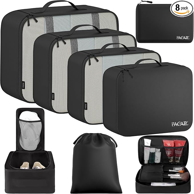 BAGAIL 8 Set Packing Cubes Luggage Packing Organizers for Travel Accessories-Jet Black by BAGAIL
