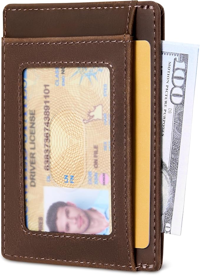 Travelambo 100% Genuine Leather Wallet for Men and Women, Slim Minimalist RFID Blocking Front Pocket Credit Card Holder with Gift Box - Image 9