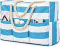 Becokan Beach Bags for Women Canvas Large Beach Tote Bag Zipper Waterproof Sandproof Foldable Swim Pool Bag with 7 Pockets by BecokanBeachBagSpecialist