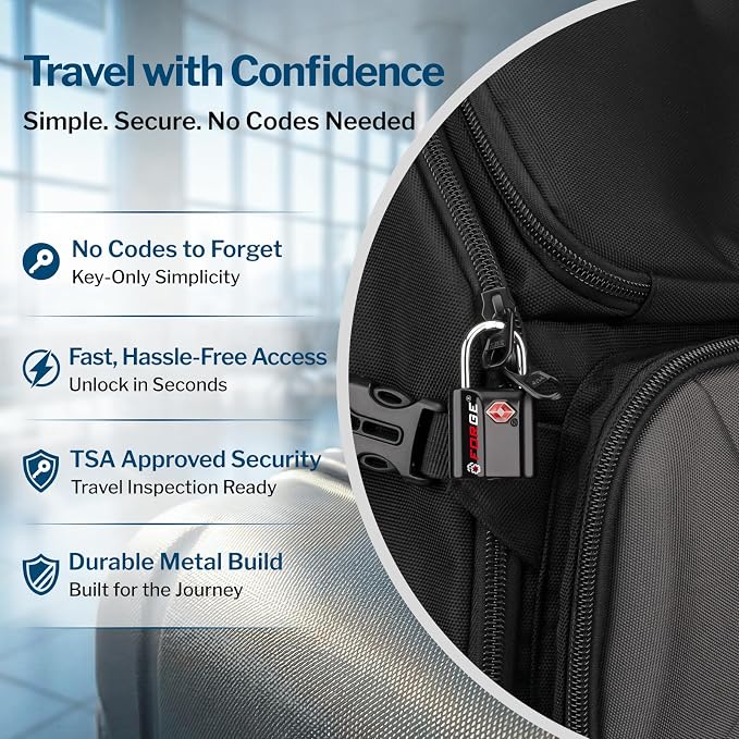 Forge Smal TSA Approved Luggage Locks: Ultra Secure dimple Key Locks with zinc Alloy Body, for Luggage, Travel Cases, Backpacks, Suitcase and More. Black 6PK. - Image 6