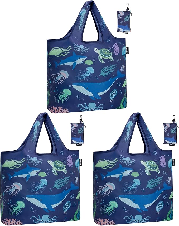 HOLYLUCK Reusable Grocery Bags,Heavy Duty Foldable Shopping Tote Bag (Standard, 3 Whales) by holyluck